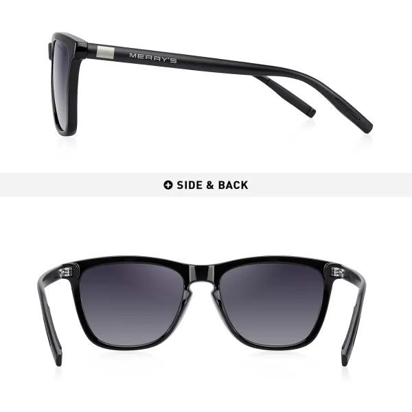 MERRYS Unisex Polarized Sunglasses for Women Men Classic Retro Designer Style Aluminum LegsBlack FrameGray Gradient LensBlack Temples