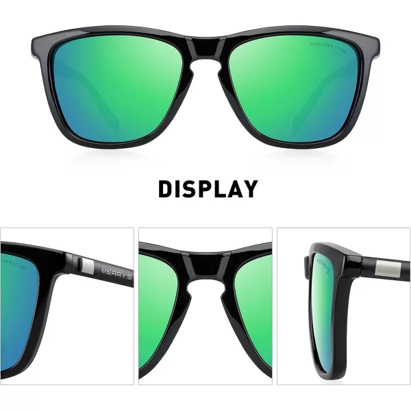 MERRYS Unisex Polarized Sunglasses for Women Men Classic Retro Designer Style Aluminum LegsBlack FrameGreen Mirror LensBlack Temples