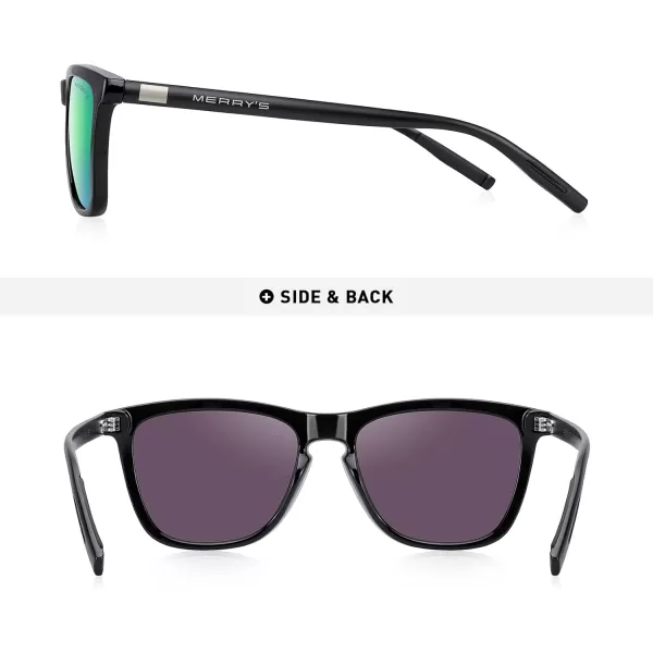 MERRYS Unisex Polarized Sunglasses for Women Men Classic Retro Designer Style Aluminum LegsBlack FrameGreen Mirror LensBlack Temples