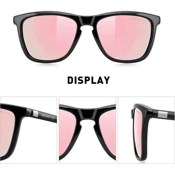 MERRYS Unisex Polarized Sunglasses for Women Men Classic Retro Designer Style Aluminum LegsBlack FramePink Mirror LensBlack Temples