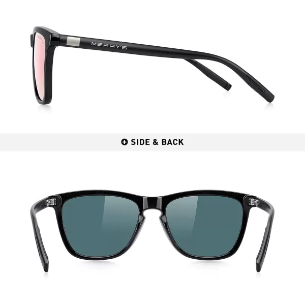 MERRYS Unisex Polarized Sunglasses for Women Men Classic Retro Designer Style Aluminum LegsBlack FramePink Mirror LensBlack Temples