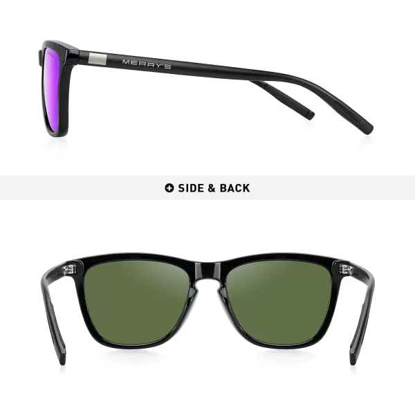 MERRYS Unisex Polarized Sunglasses for Women Men Classic Retro Designer Style Aluminum LegsBlack FramePurple Mirror LensBlack Temples