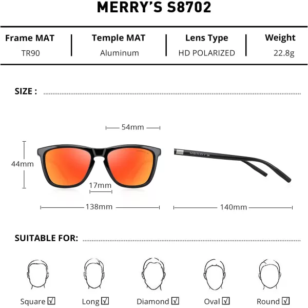 MERRYS Unisex Polarized Sunglasses for Women Men Classic Retro Designer Style Aluminum LegsBlack FrameRed Mirror LensBlack Temples