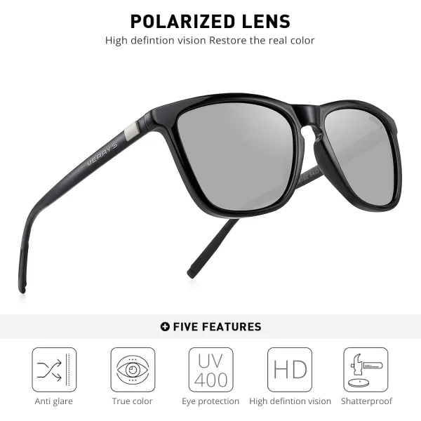 MERRYS Unisex Polarized Sunglasses for Women Men Classic Retro Designer Style Aluminum LegsBlack FrameSilver Mirror LensBlack Temples