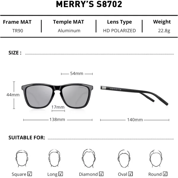 MERRYS Unisex Polarized Sunglasses for Women Men Classic Retro Designer Style Aluminum LegsBlack FrameSilver Mirror LensBlack Temples