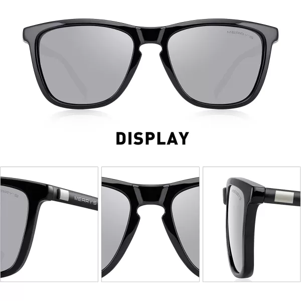 MERRYS Unisex Polarized Sunglasses for Women Men Classic Retro Designer Style Aluminum LegsBlack FrameSilver Mirror LensBlack Temples