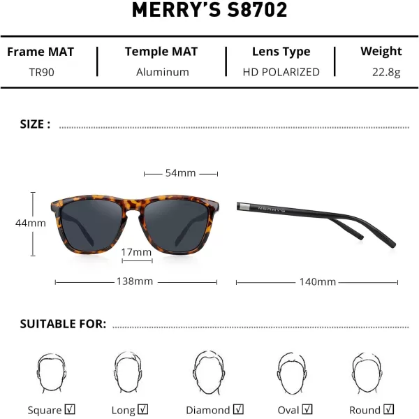 MERRYS Unisex Polarized Sunglasses for Women Men Classic Retro Designer Style Aluminum LegsLeopard FrameBlack LensBlack Temples