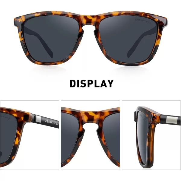 MERRYS Unisex Polarized Sunglasses for Women Men Classic Retro Designer Style Aluminum LegsLeopard FrameBlack LensBlack Temples