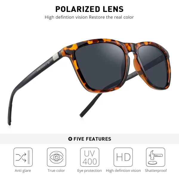 MERRYS Unisex Polarized Sunglasses for Women Men Classic Retro Designer Style Aluminum LegsLeopard FrameBlack LensBlack Temples