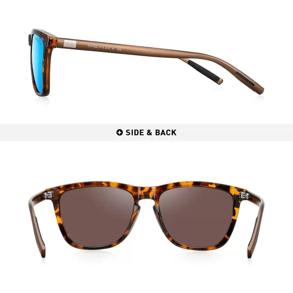 MERRYS Unisex Polarized Sunglasses for Women Men Classic Retro Designer Style Aluminum LegsLeopard FrameBlue Mirror LensBrown Temples