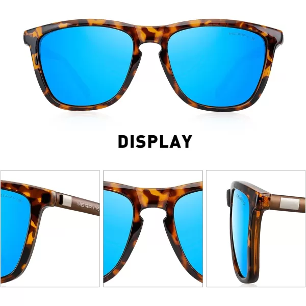 MERRYS Unisex Polarized Sunglasses for Women Men Classic Retro Designer Style Aluminum LegsLeopard FrameBlue Mirror LensBrown Temples