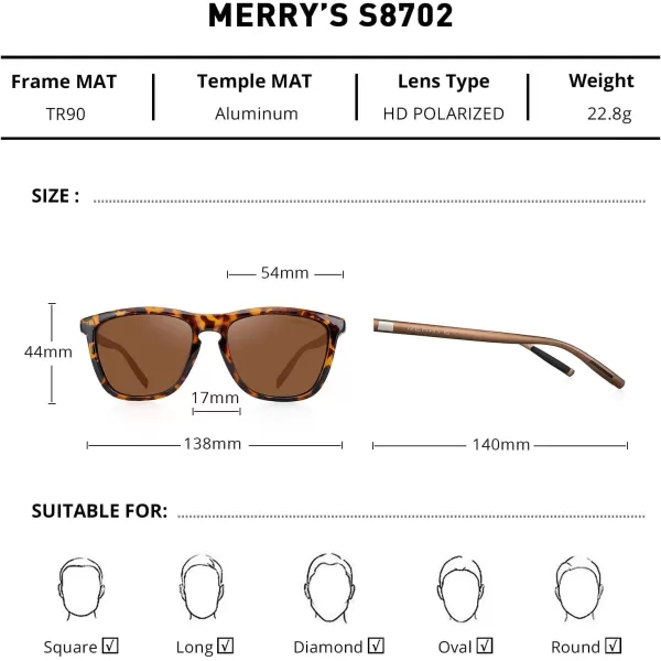 MERRYS Unisex Polarized Sunglasses for Women Men Classic Retro Designer Style Aluminum LegsLeopard FrameBrown LensBrown Temples