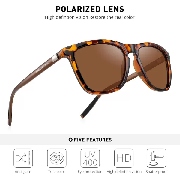MERRYS Unisex Polarized Sunglasses for Women Men Classic Retro Designer Style Aluminum LegsLeopard FrameBrown LensBrown Temples