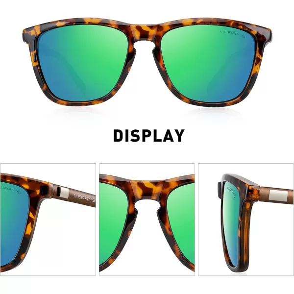 MERRYS Unisex Polarized Sunglasses for Women Men Classic Retro Designer Style Aluminum LegsLeopard FrameGreen Mirror LensBrown Temples
