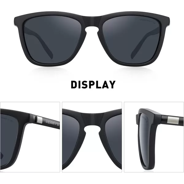 MERRYS Unisex Polarized Sunglasses for Women Men Classic Retro Designer Style Aluminum LegsMatte Black FrameBlack LensBlack Temples