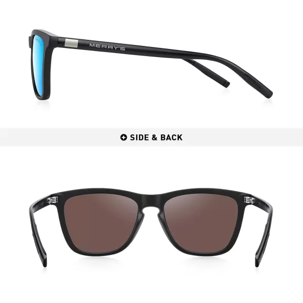 MERRYS Unisex Polarized Sunglasses for Women Men Classic Retro Designer Style Aluminum LegsMatte Black FrameBlue Mirror LensBlack Temples