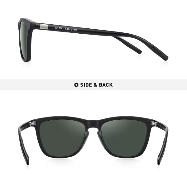 MERRYS Unisex Polarized Sunglasses for Women Men Classic Retro Designer Style Aluminum LegsMatte Black FrameG15 LensBlack Temples