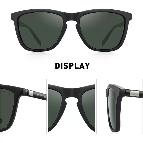 MERRYS Unisex Polarized Sunglasses for Women Men Classic Retro Designer Style Aluminum LegsMatte Black FrameG15 LensBlack Temples
