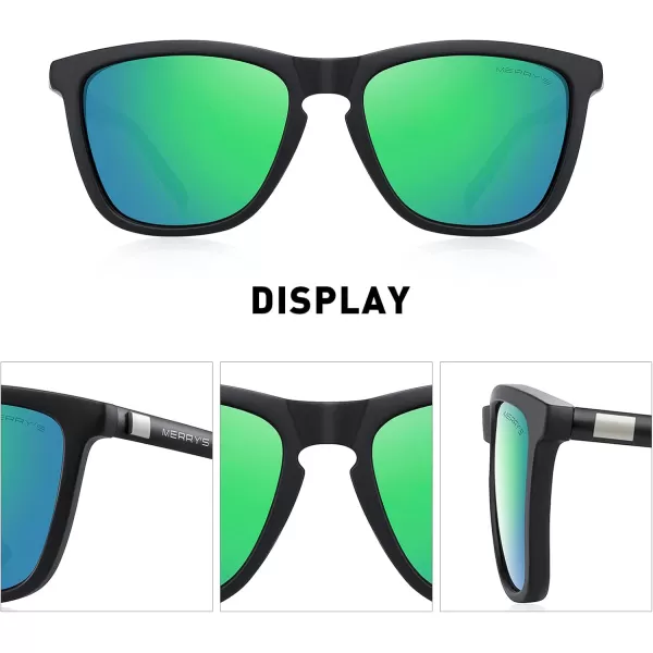 MERRYS Unisex Polarized Sunglasses for Women Men Classic Retro Designer Style Aluminum LegsMatte Black FrameGreen Mirror LensBlack Temples