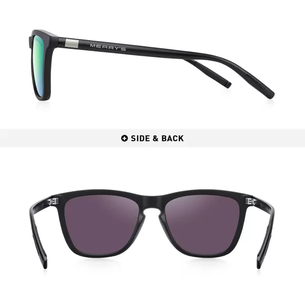 MERRYS Unisex Polarized Sunglasses for Women Men Classic Retro Designer Style Aluminum LegsMatte Black FrameGreen Mirror LensBlack Temples
