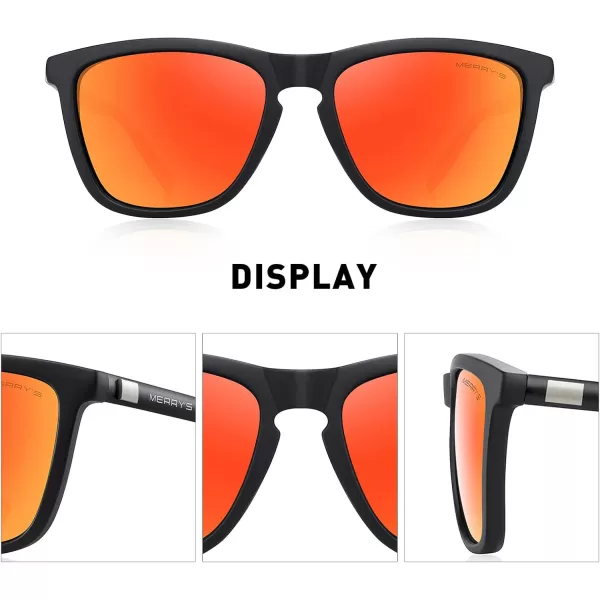 MERRYS Unisex Polarized Sunglasses for Women Men Classic Retro Designer Style Aluminum LegsMatte Black FrameRed Mirror LensBlack Temples