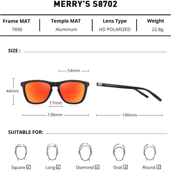 MERRYS Unisex Polarized Sunglasses for Women Men Classic Retro Designer Style Aluminum LegsMatte Black FrameRed Mirror LensBlack Temples