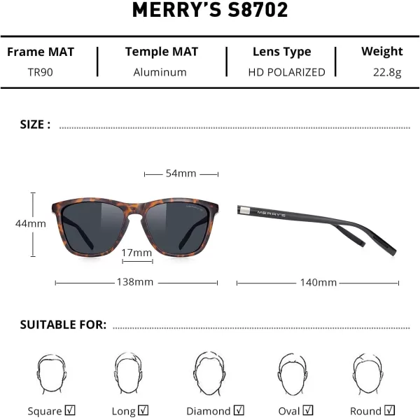 MERRYS Unisex Polarized Sunglasses for Women Men Classic Retro Designer Style Aluminum LegsMatte Leopard FrameBlack LensBlack Temples