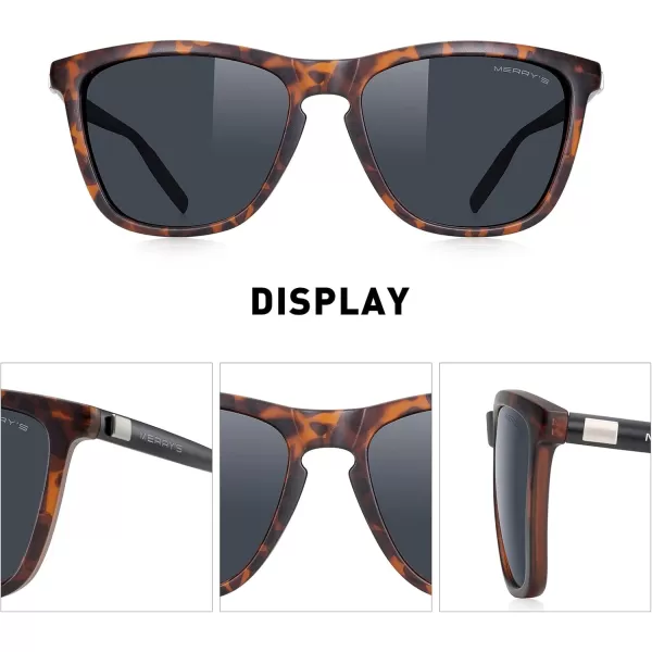 MERRYS Unisex Polarized Sunglasses for Women Men Classic Retro Designer Style Aluminum LegsMatte Leopard FrameBlack LensBlack Temples