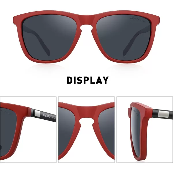 MERRYS Unisex Polarized Sunglasses for Women Men Classic Retro Designer Style Aluminum LegsRed FrameBlack LensBlack Temples