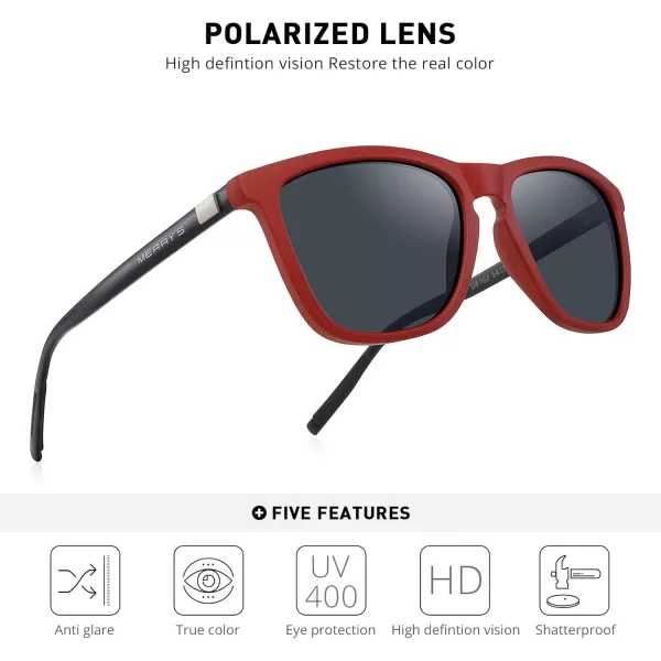 MERRYS Unisex Polarized Sunglasses for Women Men Classic Retro Designer Style Aluminum LegsRed FrameBlack LensBlack Temples