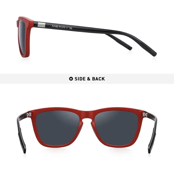MERRYS Unisex Polarized Sunglasses for Women Men Classic Retro Designer Style Aluminum LegsRed FrameBlack LensBlack Temples