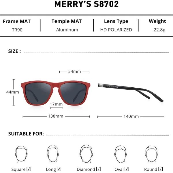 MERRYS Unisex Polarized Sunglasses for Women Men Classic Retro Designer Style Aluminum LegsRed FrameBlack LensBlack Temples