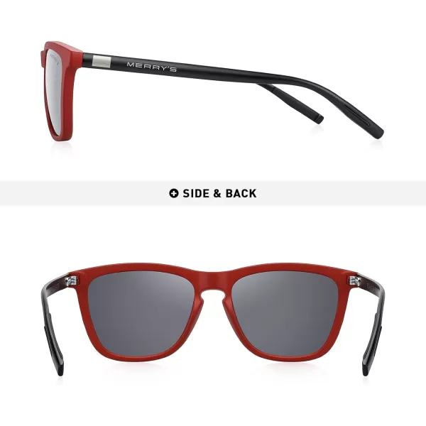 MERRYS Unisex Polarized Sunglasses for Women Men Classic Retro Designer Style Aluminum LegsRed FrameSilver Mirror LensBlack Temples