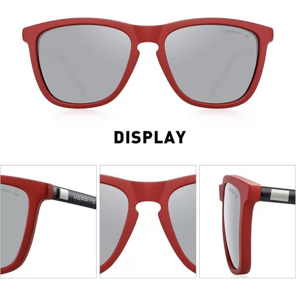 MERRYS Unisex Polarized Sunglasses for Women Men Classic Retro Designer Style Aluminum LegsRed FrameSilver Mirror LensBlack Temples