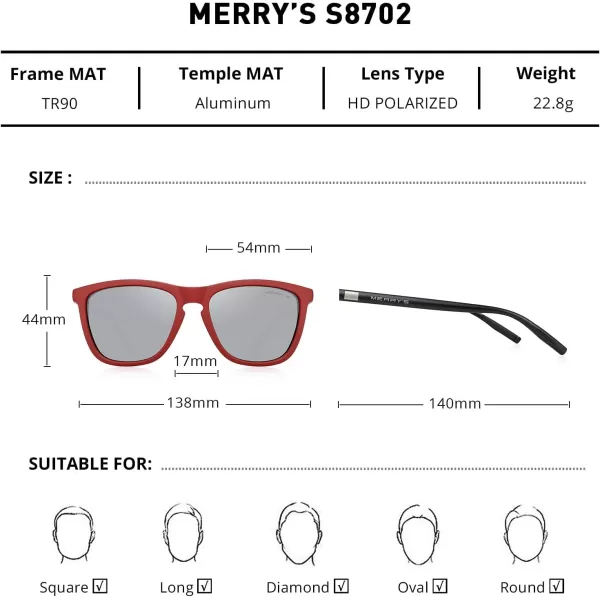 MERRYS Unisex Polarized Sunglasses for Women Men Classic Retro Designer Style Aluminum LegsRed FrameSilver Mirror LensBlack Temples