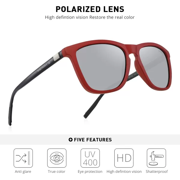 MERRYS Unisex Polarized Sunglasses for Women Men Classic Retro Designer Style Aluminum LegsRed FrameSilver Mirror LensBlack Temples