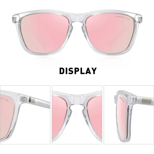 MERRYS Unisex Polarized Sunglasses for Women Men Classic Retro Designer Style Aluminum LegsTransparent FramePink Mirror LensSilver Temples