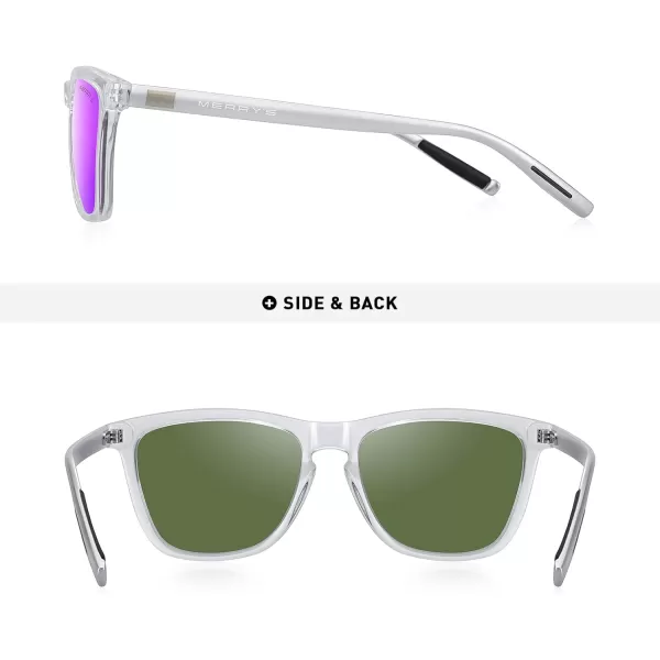 MERRYS Unisex Polarized Sunglasses for Women Men Classic Retro Designer Style Aluminum LegsTransparent FramePurple Mirror LensSilver Temples