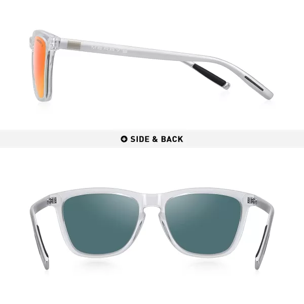 MERRYS Unisex Polarized Sunglasses for Women Men Classic Retro Designer Style Aluminum LegsTransparent FrameRed Mirror LensSilver Temples