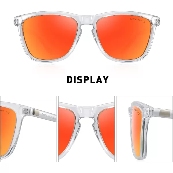 MERRYS Unisex Polarized Sunglasses for Women Men Classic Retro Designer Style Aluminum LegsTransparent FrameRed Mirror LensSilver Temples