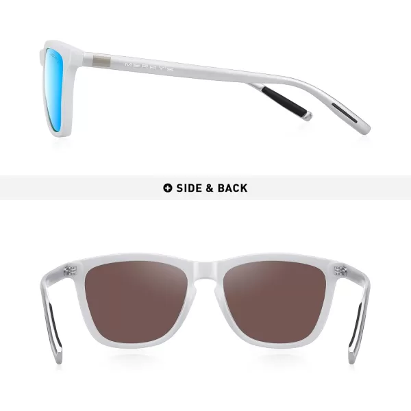 MERRYS Unisex Polarized Sunglasses for Women Men Classic Retro Designer Style Aluminum LegsWhite FrameBlue Mirror LensSilver Temples