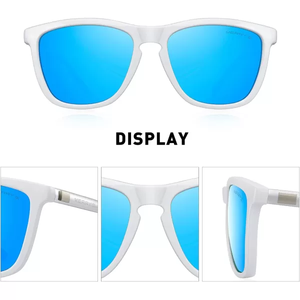 MERRYS Unisex Polarized Sunglasses for Women Men Classic Retro Designer Style Aluminum LegsWhite FrameBlue Mirror LensSilver Temples