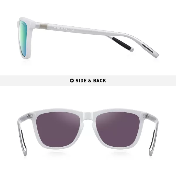 MERRYS Unisex Polarized Sunglasses for Women Men Classic Retro Designer Style Aluminum LegsWhite FrameGreen Mirror LensSilver Temples
