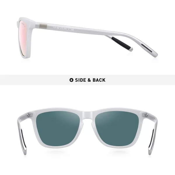 MERRYS Unisex Polarized Sunglasses for Women Men Classic Retro Designer Style Aluminum LegsWhite FramePink Mirror LensSilver Temples