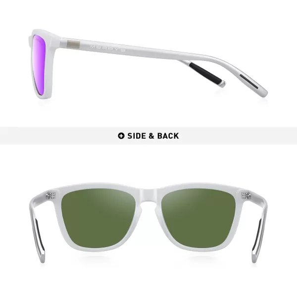 MERRYS Unisex Polarized Sunglasses for Women Men Classic Retro Designer Style Aluminum LegsWhite FramePurple Mirror LensSilver Temples