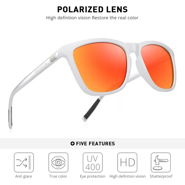 MERRYS Unisex Polarized Sunglasses for Women Men Classic Retro Designer Style Aluminum LegsWhite FrameRed Mirror LensSilver Temples