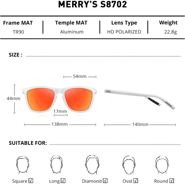MERRYS Unisex Polarized Sunglasses for Women Men Classic Retro Designer Style Aluminum LegsWhite FrameRed Mirror LensSilver Temples
