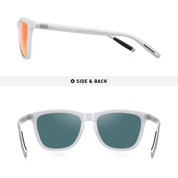 MERRYS Unisex Polarized Sunglasses for Women Men Classic Retro Designer Style Aluminum LegsWhite FrameRed Mirror LensSilver Temples