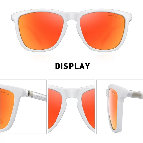 MERRYS Unisex Polarized Sunglasses for Women Men Classic Retro Designer Style Aluminum LegsWhite FrameRed Mirror LensSilver Temples