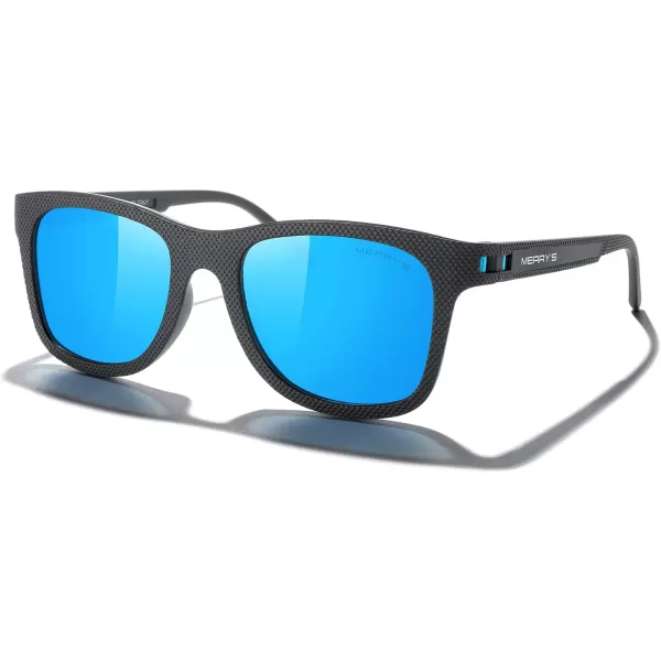 MERRYS Unisex Polarized Sunglasses for lovers Lightweight TR90 Frame Square Sun Glasses for MenWomenBlack FrameBlue Mirror Lens